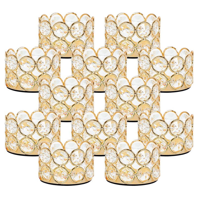 VINCIGANT Pack of 12 Gold Crystal Tea Light Candle Holders for Wedding Home Table Centerpiece Decoration, Valentine's Day Gifts (Candle Excluded) - Image 1